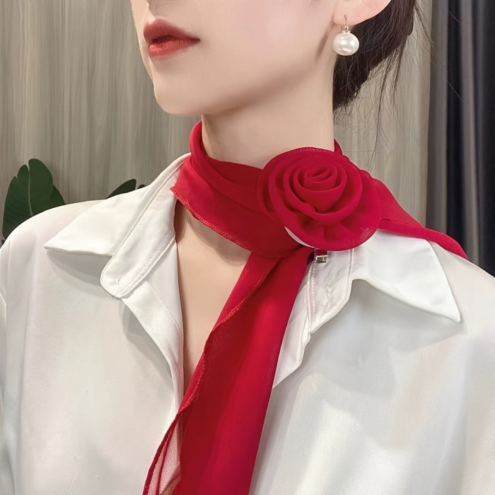 Lightweight Women's Elegant Neck Scarf, Rose Flower Neck Wrap, Spring Summer Versatile Accessory