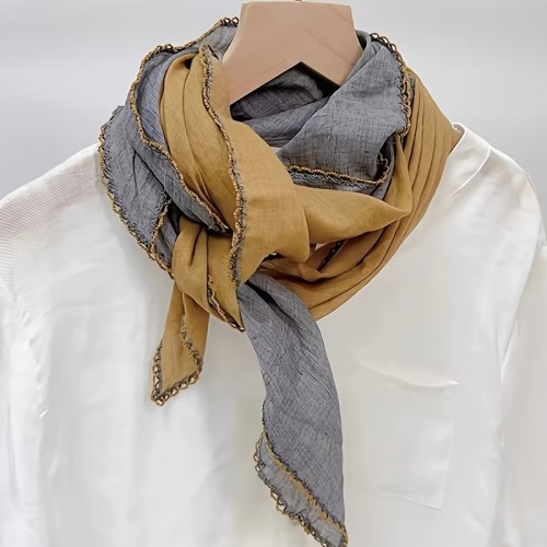 Cotton Linen Boho Scarf - Tie-Dye Dual-Tone Wrap, Yarn-Dyed Decorative Shawl with Tassel Trim for Casual Weekend Use - Breathable, Windproof, Warm Accessory