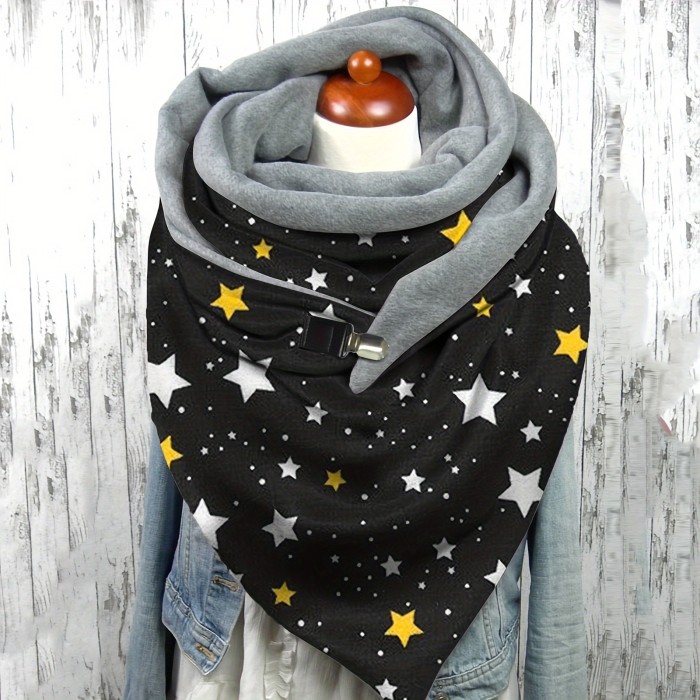 Women'S Fashion Printed Thickened Scarf, Polyester Knit, Windproof, Warm, Decorative, Elastic, Washable, for Outdoor Use