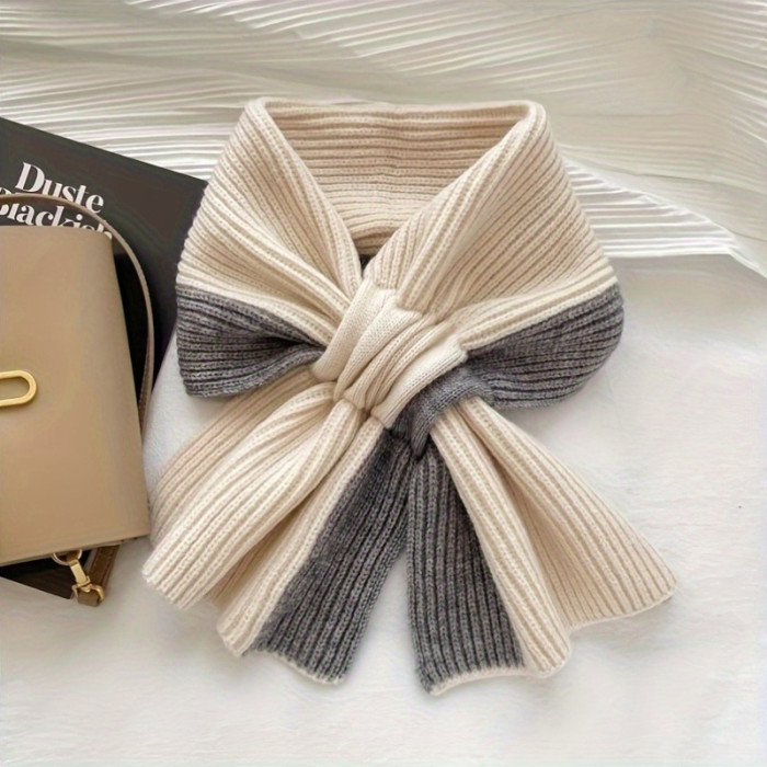Elegant Knitted Polyester Scarf for Women - Cross-Neck Design, Elastic, Decorative, Warm, Windproof, Suitable for Outdoor Use