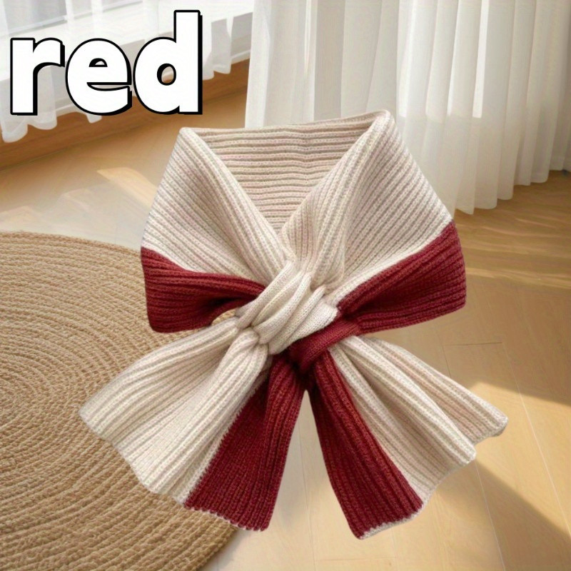 An Elegant Knitted Scarf: Multi-functional Winter Warmth - Hand Wash or Dry Clean - 1\u002F2pcs Autumn and Winter Cross-Weaving - Women's Short Korean Style - Color Matching - Suitable for Non-Elastic - Decorative - Made of Polyester Fiber