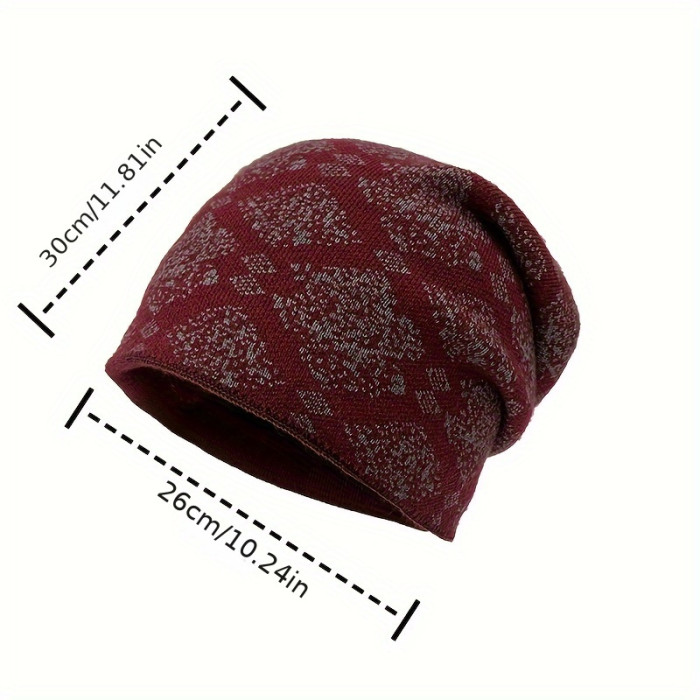 Floral Print Slouchy Beanie Hat, Bohemian Style Hat, Lightweight Vintage Skull Cap For Autumn Winter, Chemo Hat