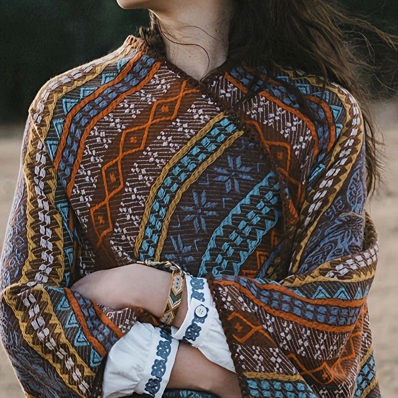 Boho Chic Faux Cashmere Striped Shawl Scarf - Cozy, Warm & Windproof for Autumn\u002FWinter | Colorful Bohemian Jacquard Design