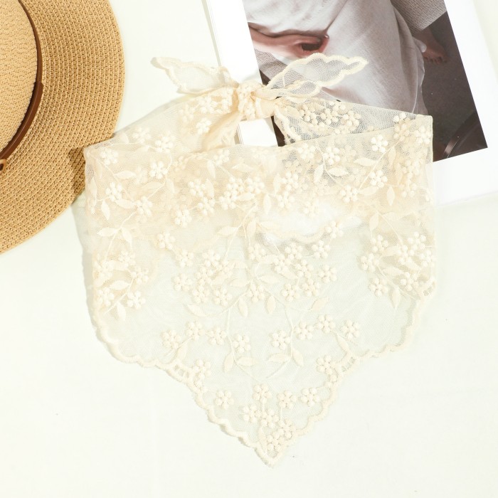 Solid Color Lace Embroidered Triangle Scarf Thin Breathable Small Neck Scarf Elegant Style Mantilla Veil For Bridal Wedding Party