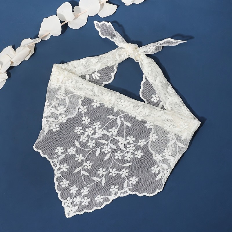 Solid Color Lace Embroidered Triangle Scarf Thin Breathable Small Neck Scarf Elegant Style Mantilla Veil For Bridal Wedding Party