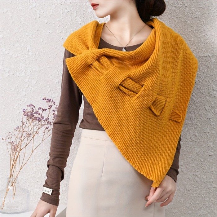 Casual Jacquard Knitted Shawl - Polyester Fiber, Elastic, Windproof, Warmth-Enhancing, Hand Washable, Decorative Triangle Scarf for Going Out