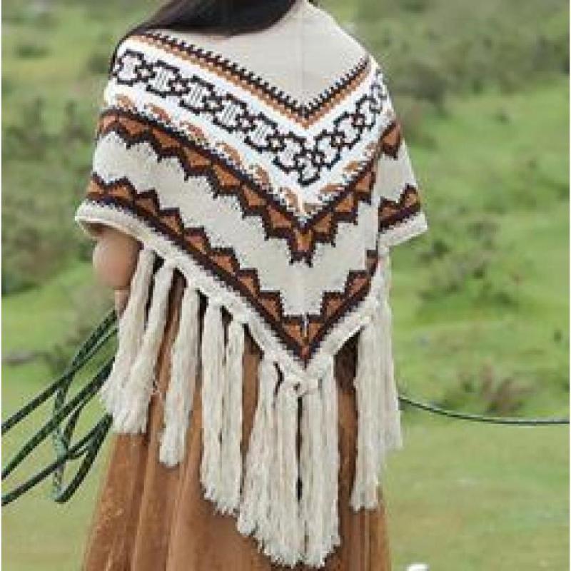 Bohemian Knit Acrylic Shawl, 100% Acrylic, Boho Style, Machine Washable, Decorative & Warm Wrap for Mature Occasions