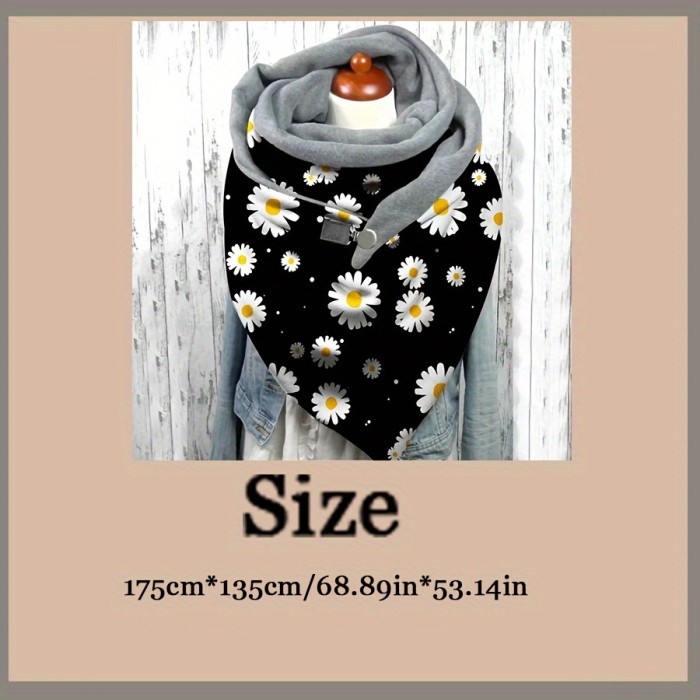 Women'S Fashion Printed Thickened Scarf, Polyester Knit, Windproof, Warm, Decorative, Elastic, Washable, for Outdoor Use