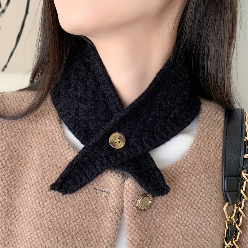 Women's Knitted Collar Scarf, Korean Style, Short Versatile Neck Warmer, Polyester, Hand Wash or Dry Clean, Necktie Style Faux Collar, Knitted Fabric