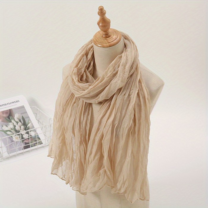 Solid Color Crinkle Bali Yarn Scarf - Fashionable Vintage Style - Lightweight, Breathable & Sun-Protective Head Wrap, Shawl & Beach Towel - Perfect for Travel & Stylish Summer Outfits
