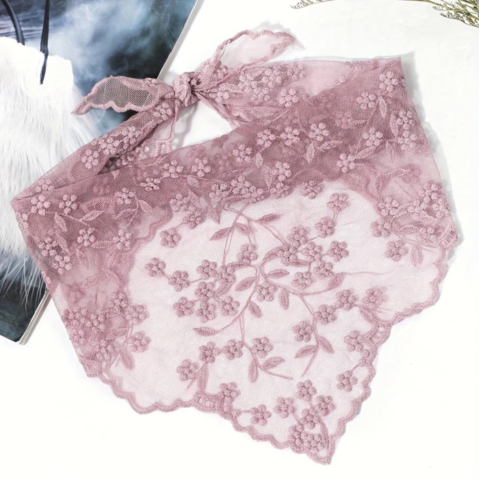 Solid Color Lace Embroidered Triangle Scarf Thin Breathable Small Neck Scarf Elegant Style Mantilla Veil For Bridal Wedding Party