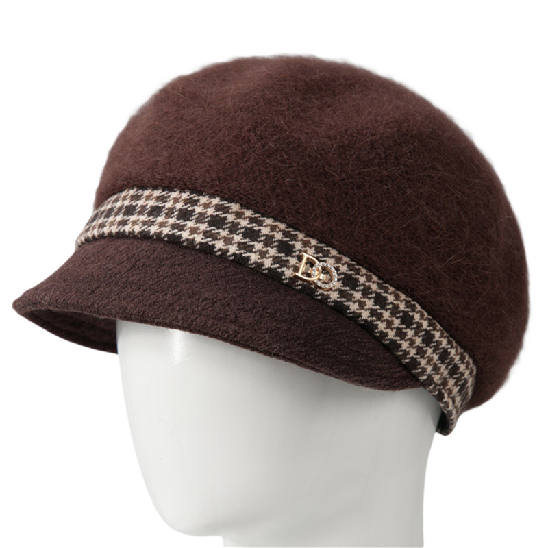 Women'S Fashion Knitted Newsboy Cap with Houndstooth Band, Polyester, Classic Retro Cabbie Beret, Non-Stretch, with Hand Wash\u002FDry Clean for Daily Travel
