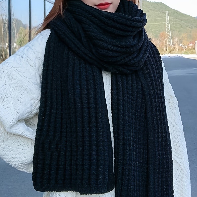Preppy Style Knit Polyester Scarf - Elastic, Decorative & Windproof Chunky Scarf for Going Out - Women'S Warm Korean-Style Knitted Scarf for Autumn\u002FWinter - No Feather, Hand Washable
