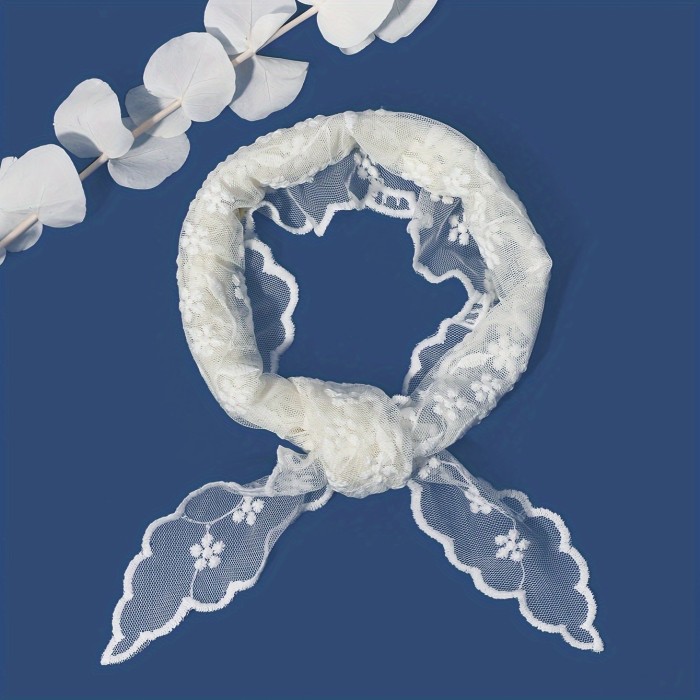 Solid Color Lace Embroidered Triangle Scarf Thin Breathable Small Neck Scarf Elegant Style Mantilla Veil For Bridal Wedding Party