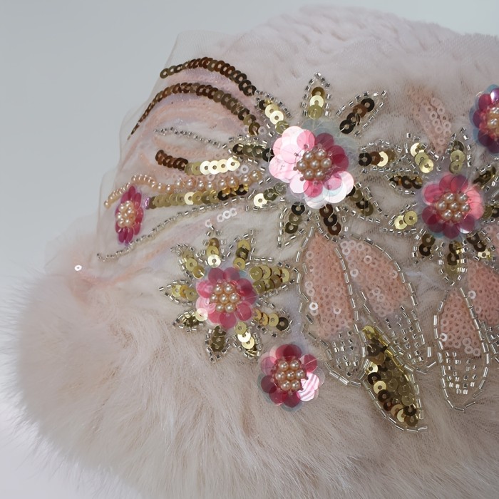 Autumn And Winter Women'S Warm Plush Hat Rhinestone Pearl Bucket Hat