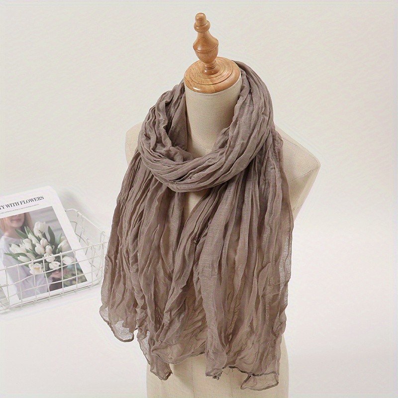 Solid Color Crinkle Bali Yarn Scarf - Fashionable Vintage Style - Lightweight, Breathable & Sun-Protective Head Wrap, Shawl & Beach Towel - Perfect for Travel & Stylish Summer Outfits
