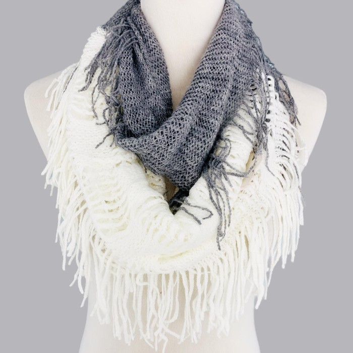 Ultra Soft Two Tone Knitted Fringed Infinity Scarf – Twistable Loop Snood for Chic Style & Cozy Warmth