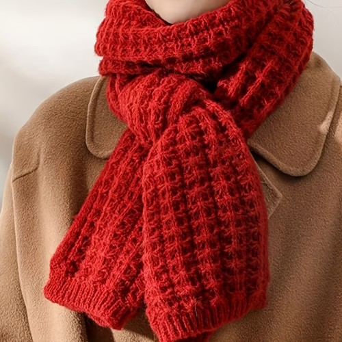 1pc CozyKnit Premium Winter Scarf, 2024 Trendy Knitted Fabric, Unisex Warm Neck Warmer, Gift-Ready Solid Color, Fashionable Korean Style, One Size Fits All