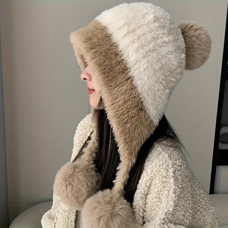 Cozy Knit Winter Beanie with Ear Flaps and Pom-Pom - Soft, Warm, Hand-Washable for Women