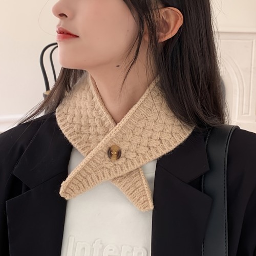 Women's Knitted Collar Scarf, Korean Style, Short Versatile Neck Warmer, Polyester, Hand Wash or Dry Clean, Necktie Style Faux Collar, Knitted Fabric
