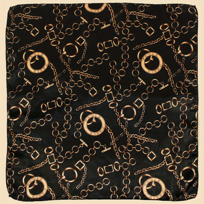 19.7  Elegant Vintage Chain Print Square Satin Scarf - Soft, Lightweight, Classic Neckerchief for Women - Perfect Accessory for Any Occasion