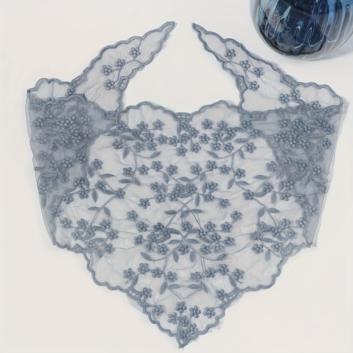 Solid Color Lace Embroidered Triangle Scarf Thin Breathable Small Neck Scarf Elegant Style Mantilla Veil For Bridal Wedding Party