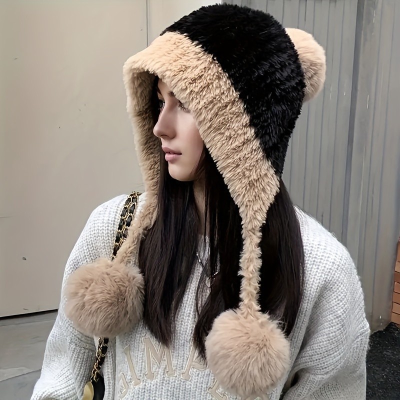 Cozy Knit Winter Beanie with Ear Flaps and Pom-Pom - Soft, Warm, Hand-Washable for Women