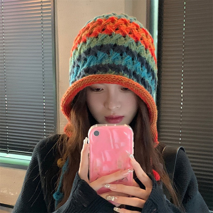 Chic Women's Knit Beanie with Tassel Pom & Ear Flaps - Warm, Stretchy Winter Hat for Fall
