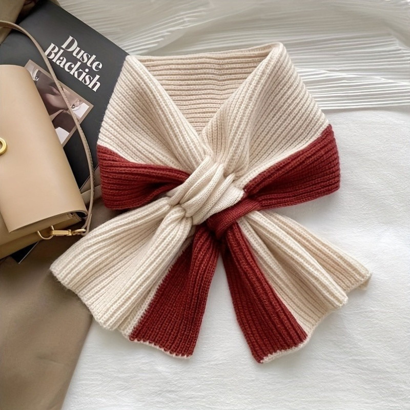 Elegant Knitted Polyester Scarf for Women - Cross-Neck Design, Elastic, Decorative, Warm, Windproof, Suitable for Outdoor Use