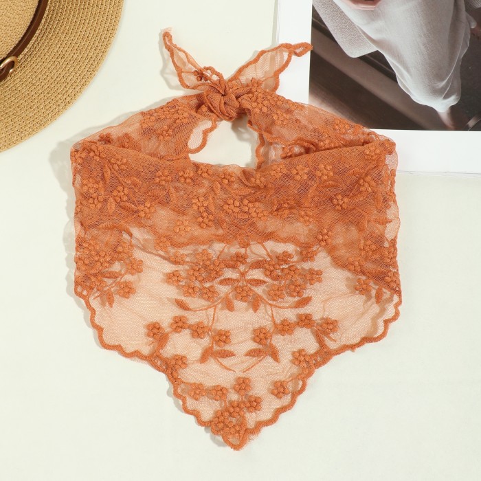 Solid Color Lace Embroidered Triangle Scarf Thin Breathable Small Neck Scarf Elegant Style Mantilla Veil For Bridal Wedding Party