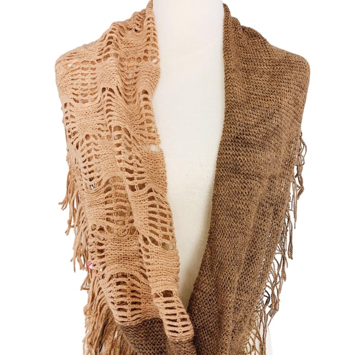 Ultra Soft Two Tone Knitted Fringed Infinity Scarf – Twistable Loop Snood for Chic Style & Cozy Warmth