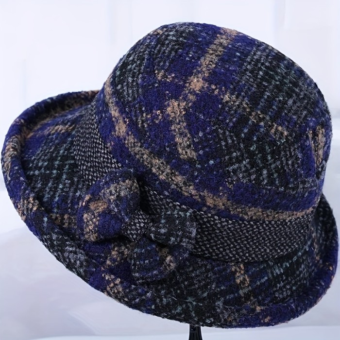 Vibrant Retro Floral Print Knitted Hat - Thickened, Warm, Windproof, and Trendy - Perfect for Middle-Aged Mothers with Bow Decoration and Stylish Winter Look