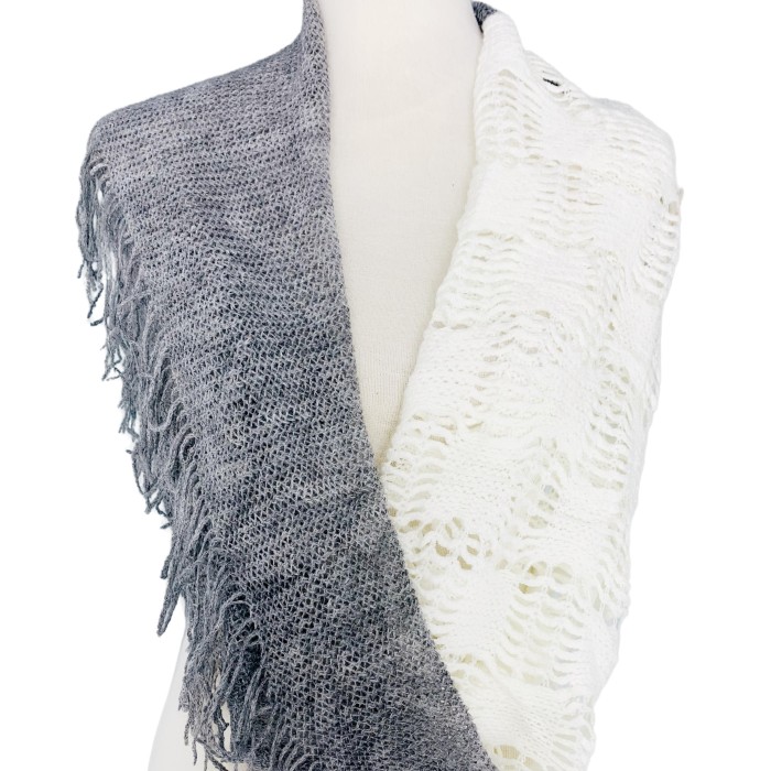 Ultra Soft Two Tone Knitted Fringed Infinity Scarf – Twistable Loop Snood for Chic Style & Cozy Warmth