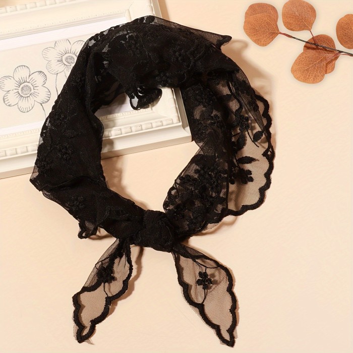 Solid Color Lace Embroidered Triangle Scarf Thin Breathable Small Neck Scarf Elegant Style Mantilla Veil For Bridal Wedding Party