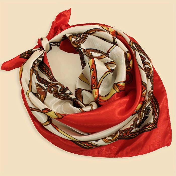 19.7  Elegant Vintage Chain Print Square Satin Scarf - Soft, Lightweight, Classic Neckerchief for Women - Perfect Accessory for Any Occasion