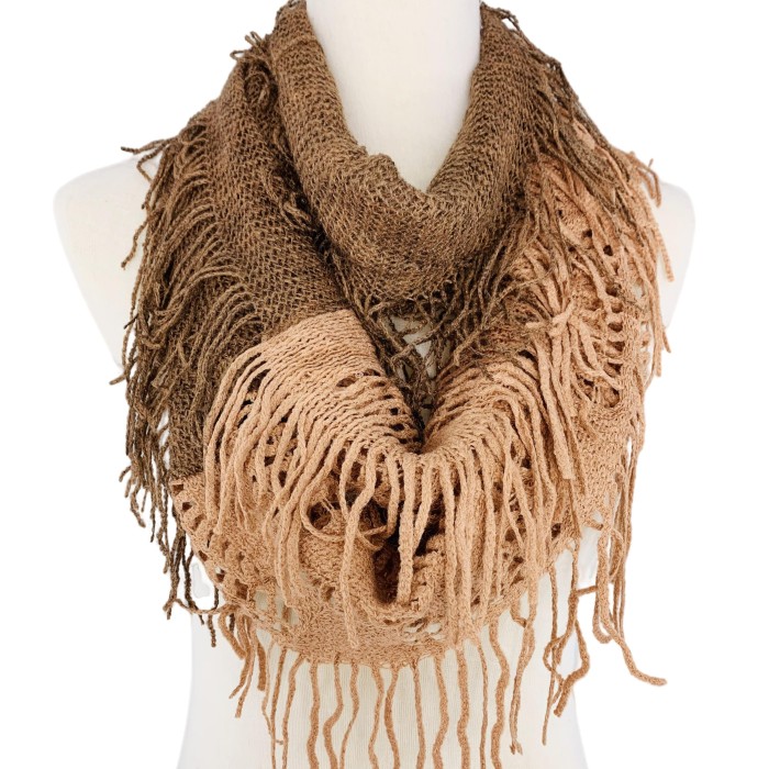 Ultra Soft Two Tone Knitted Fringed Infinity Scarf – Twistable Loop Snood for Chic Style & Cozy Warmth