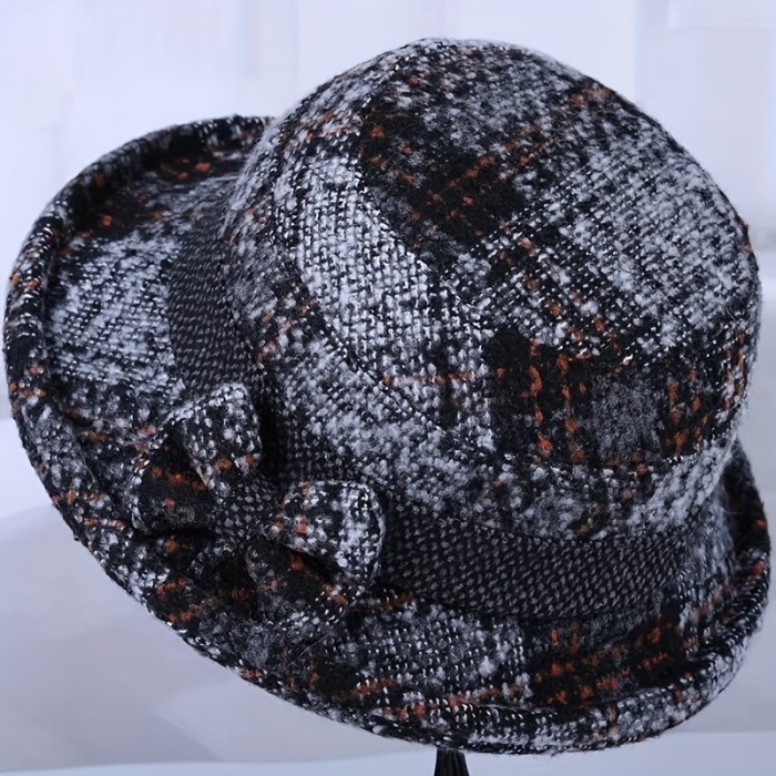 Vibrant Retro Floral Print Knitted Hat - Thickened, Warm, Windproof, and Trendy - Perfect for Middle-Aged Mothers with Bow Decoration and Stylish Winter Look