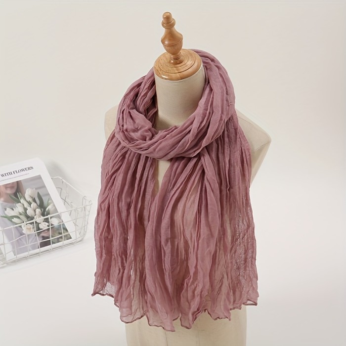 Solid Color Crinkle Bali Yarn Scarf - Fashionable Vintage Style - Lightweight, Breathable & Sun-Protective Head Wrap, Shawl & Beach Towel - Perfect for Travel & Stylish Summer Outfits
