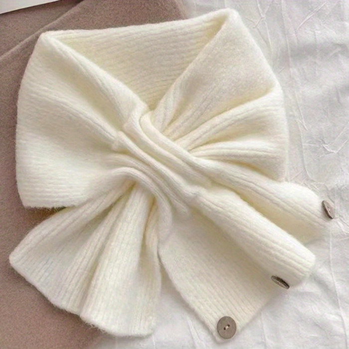 Women's Soft Knit Scarf, Short Cross-Knit Neck Wrap, Korean Style Warm Button Scarf, Autumn\u002FWinter Fashion, Polyester, Handwash Only, Sports Accessories