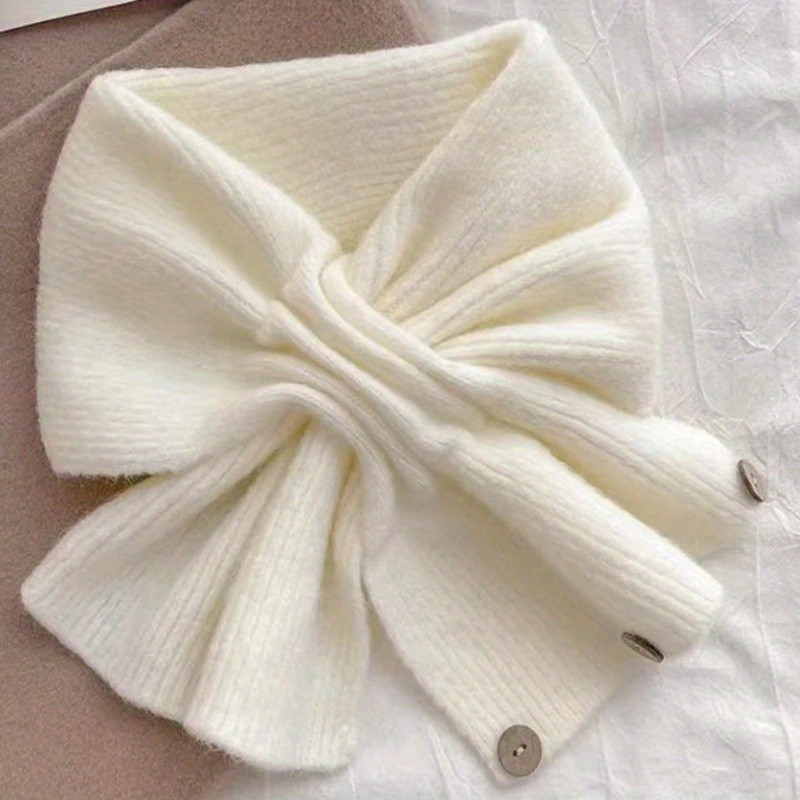 Women's Soft Knit Scarf, Short Cross-Knit Neck Wrap, Korean Style Warm Button Scarf, Autumn\u002FWinter Fashion, Polyester, Handwash Only, Sports Accessories