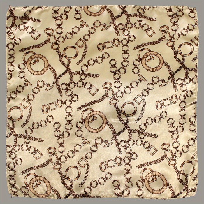 19.7  Elegant Vintage Chain Print Square Satin Scarf - Soft, Lightweight, Classic Neckerchief for Women - Perfect Accessory for Any Occasion