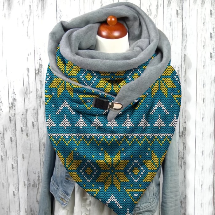 Women'S Fashion Printed Thickened Scarf, Polyester Knit, Windproof, Warm, Decorative, Elastic, Washable, for Outdoor Use