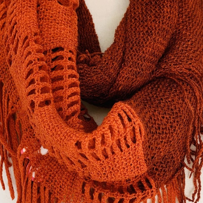 Ultra Soft Two Tone Knitted Fringed Infinity Scarf – Twistable Loop Snood for Chic Style & Cozy Warmth