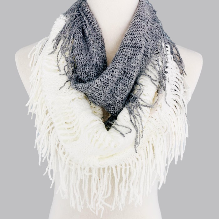 Ultra Soft Two Tone Knitted Fringed Infinity Scarf – Twistable Loop Snood for Chic Style & Cozy Warmth