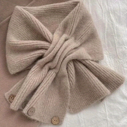 Women's Soft Knit Scarf, Short Cross-Knit Neck Wrap, Korean Style Warm Button Scarf, Autumn\u002FWinter Fashion, Polyester, Handwash Only, Sports Accessories