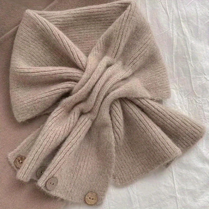 Women's Soft Knit Scarf, Short Cross-Knit Neck Wrap, Korean Style Warm Button Scarf, Autumn\u002FWinter Fashion, Polyester, Handwash Only, Sports Accessories