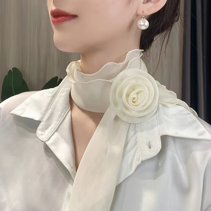 Lightweight Women's Elegant Neck Scarf, Rose Flower Neck Wrap, Spring Summer Versatile Accessory