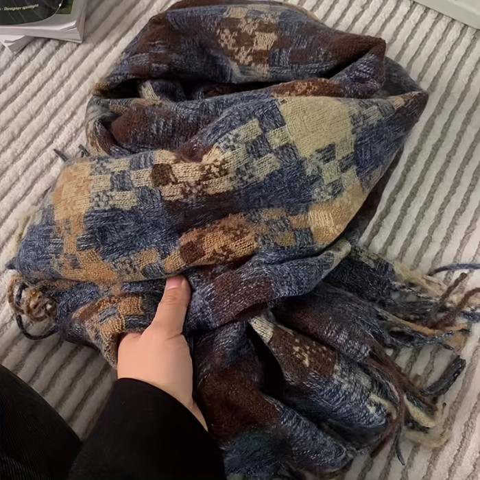 New Winter Scarf Autumn and Winter Atmosphere Korean Style Plaid Men and Women Couple Warm Student High-end Women