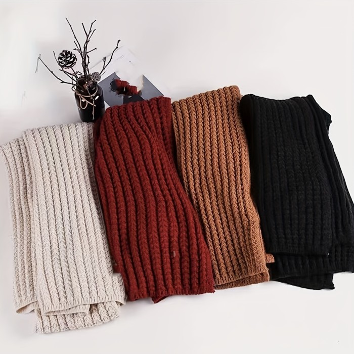 1pc CozyKnit Premium Winter Scarf, 2024 Trendy Knitted Fabric, Unisex Warm Neck Warmer, Gift-Ready Solid Color, Fashionable Korean Style, One Size Fits All