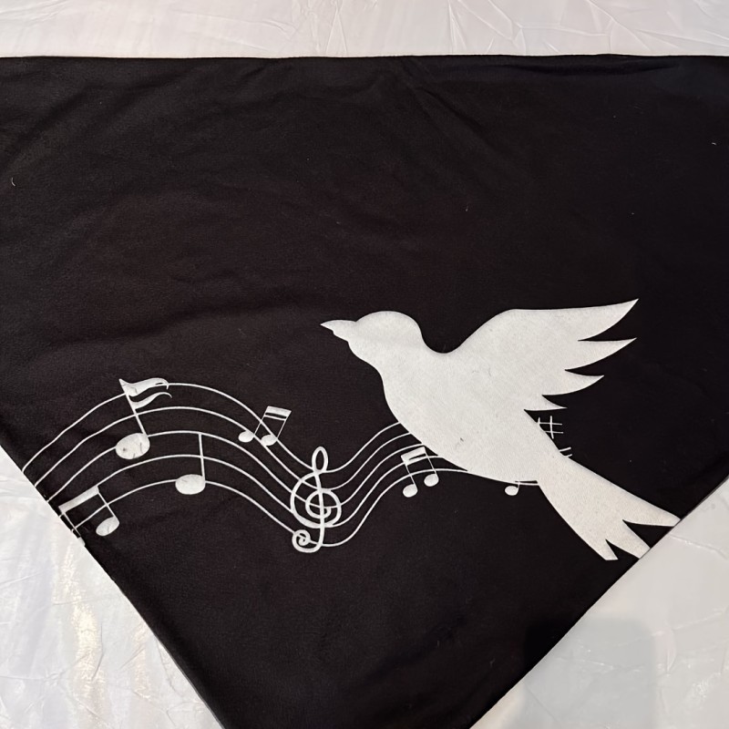Elegant Thick Warm Triangle Scarf with Bird & Music Note Print - Cozy Polyester Shawl for Women, Windproof & Decorative
